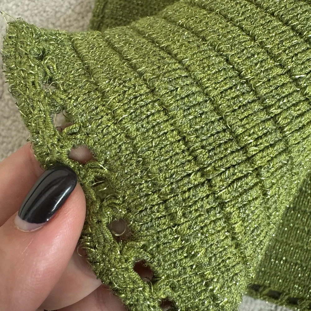 Torn by Ronny Kobo Madi Dress in metallic green sexy beach crochet midi sz m - Picture 6 of 15